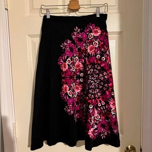 Anthropologie Vanessa Virginia Womens  Fuchsia Skirt Black Floral S 4